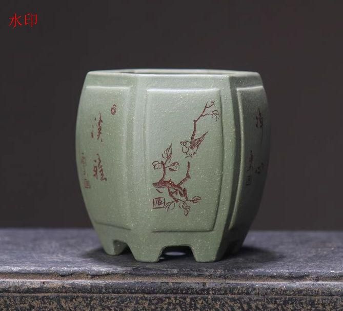 六方形の宮灯盆 紫砂の鉢 盆栽鉢 植木鉢 小品盆栽鉢 大品盆栽鉢