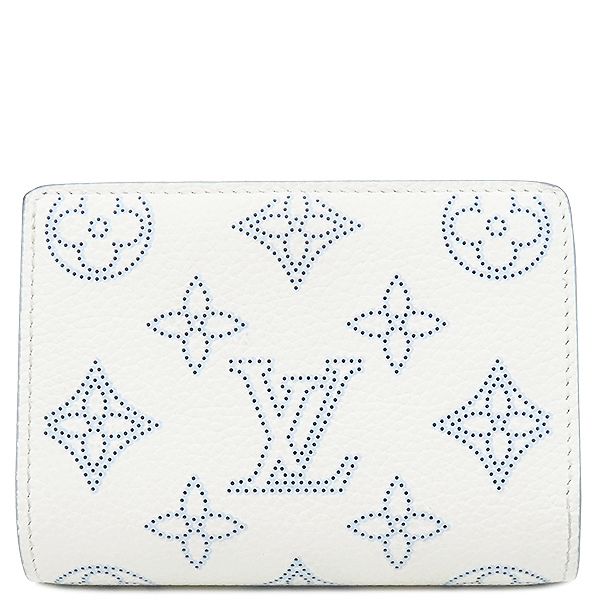 ルイヴィトン LOUIS VUITTON 二つ折り財布 ポルトフォイユ ク モノグラムマヒナ ホワイト×ブルー シルバー金具 白 水色 M11749 RFID 箱