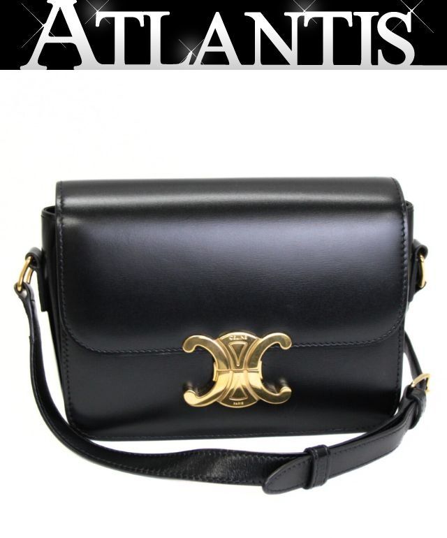 美品　セリーヌ トリオンフ アヴァ レザー ショルダーバッグ ブラック セリーヌ(CELINE)セリーヌ AVA アヴァ トリオンフ ミディアム