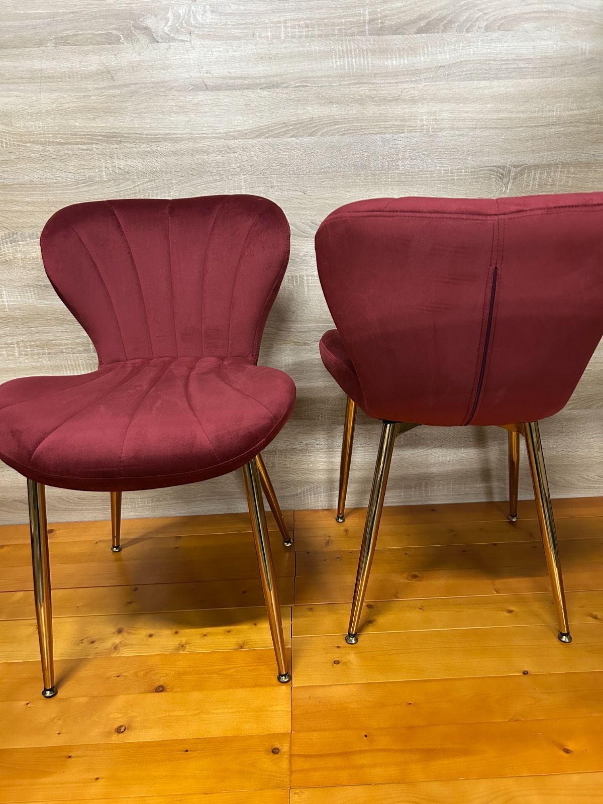 アウトレット】2脚入り☆ダイニングチェアお客様用 ワイン色金脚