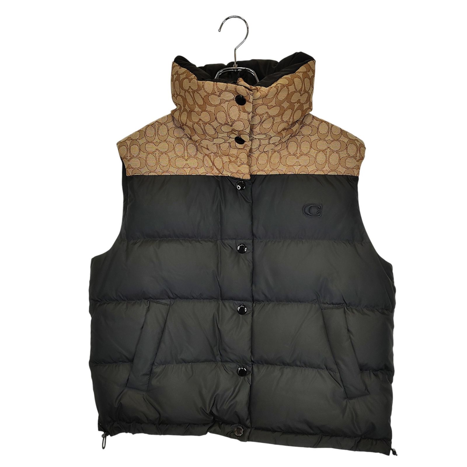 COACH コーチ ジップアップ シグネチャー ダウン ベスト CL272 S ブラック×ベージュ メンズ