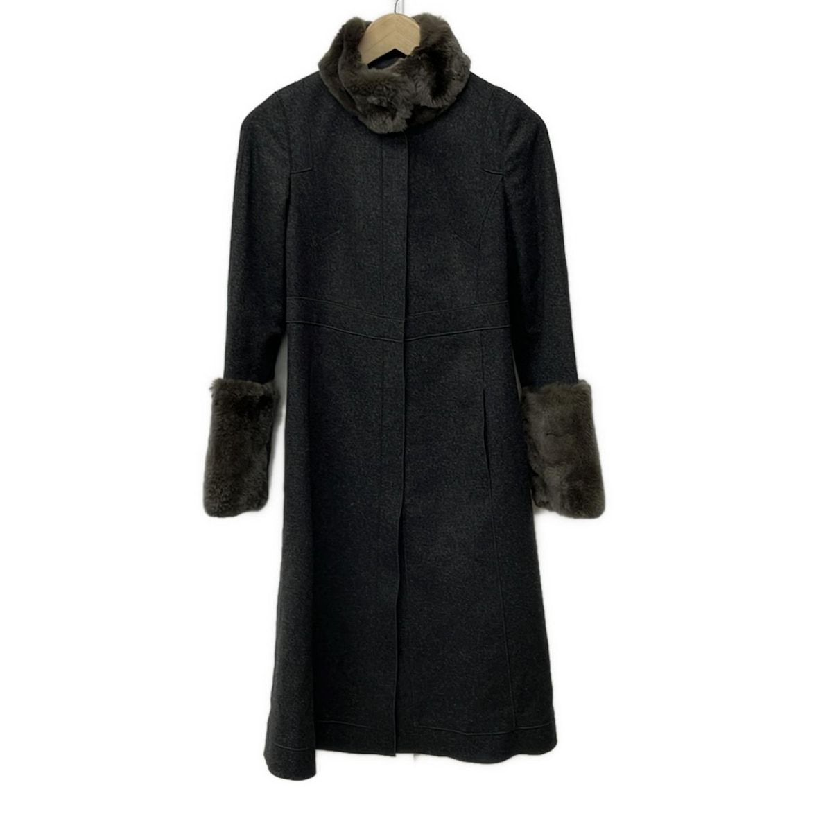 PAULEKA ポールカ コート サイズ36 S レディース - ダークグレー 長袖 ロング丈 ラビットファートリム 秋 冬