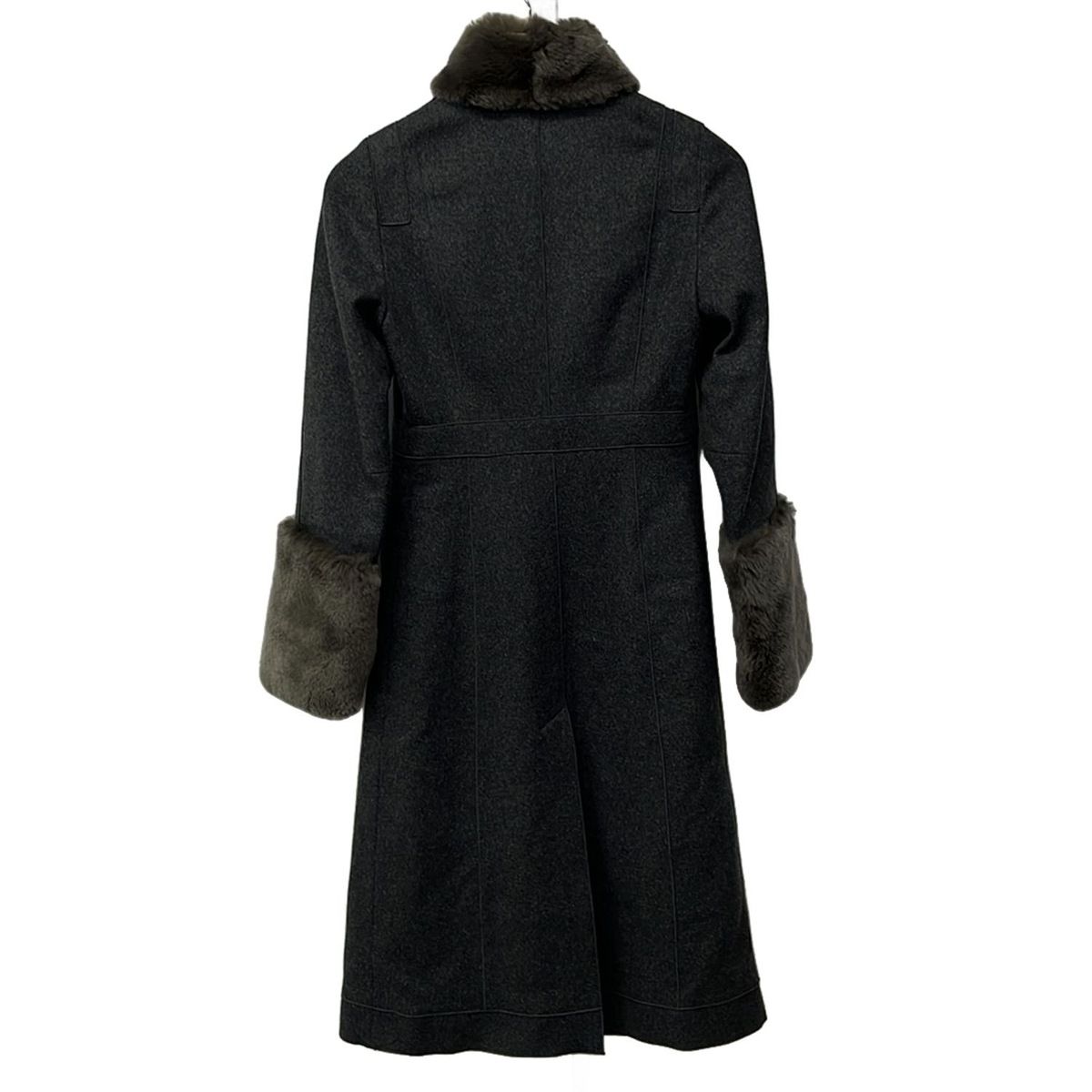 PAULEKA ポールカ コート サイズ36 S レディース - ダークグレー 長袖 ロング丈 ラビットファートリム 秋 冬