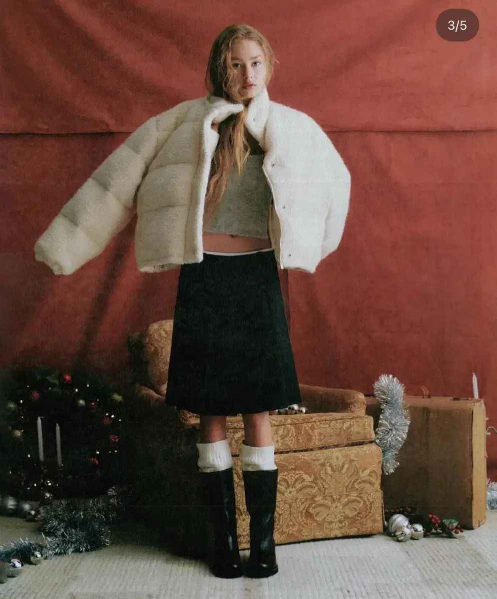 リボン Mare Wool Puffer Jacket - White