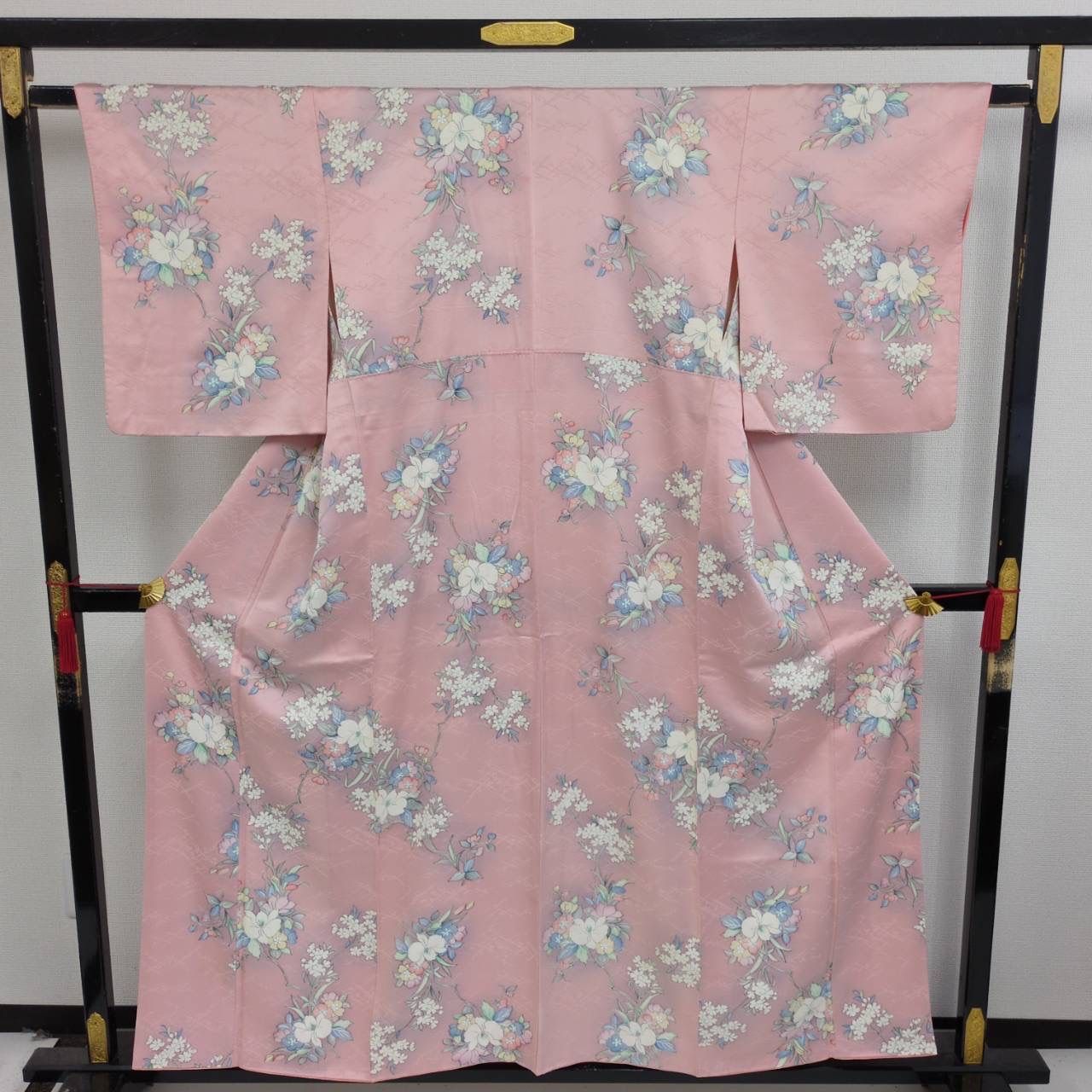 小紋 正絹 染めの素敵な花 ピンク色 袷 着物 MK-1226 - メルカリ
