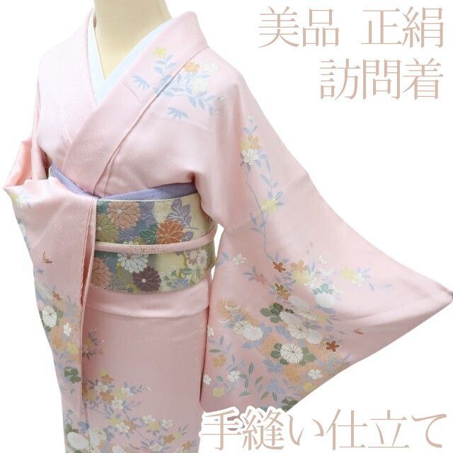 百華❀Y4010◇美品 正絹 手縫い仕立て 菊 桜 椿 訪問着 着物 - メルカリ