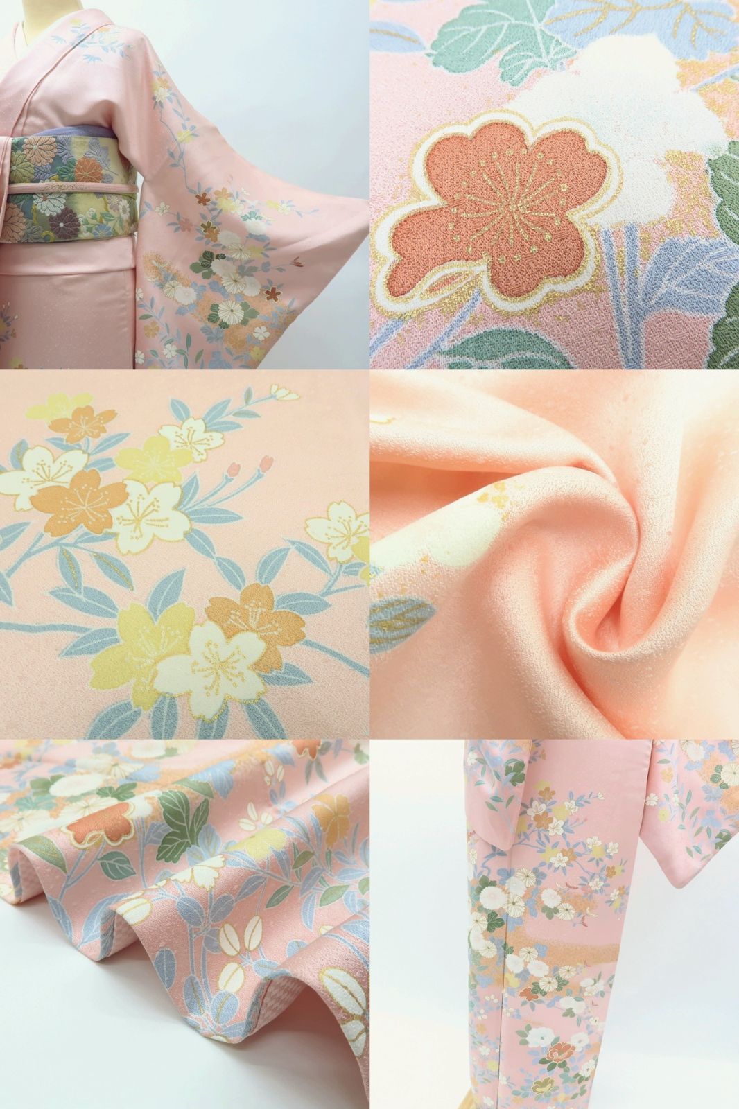  百華 Y 4010 正絹 手縫い仕立て 菊 桜 椿 訪問着 着物 訪問着 付け下げ 着物