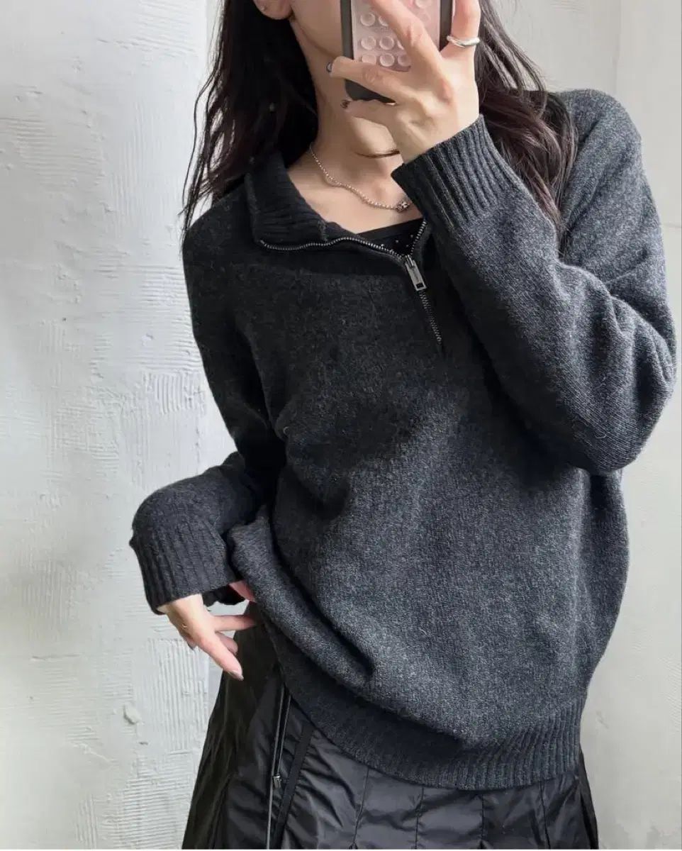 BURBERRY バーバリー ラムウール チャコール ハーフジップアップ ニット