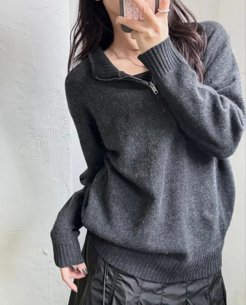 BURBERRY バーバリー ラムウール チャコール ハーフジップアップ ニット