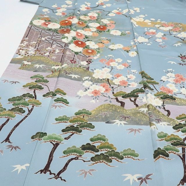 百華❀Y4011◇正絹 金駒刺繡 箔散らし 手縫い仕立て 松竹梅 菊 訪問着