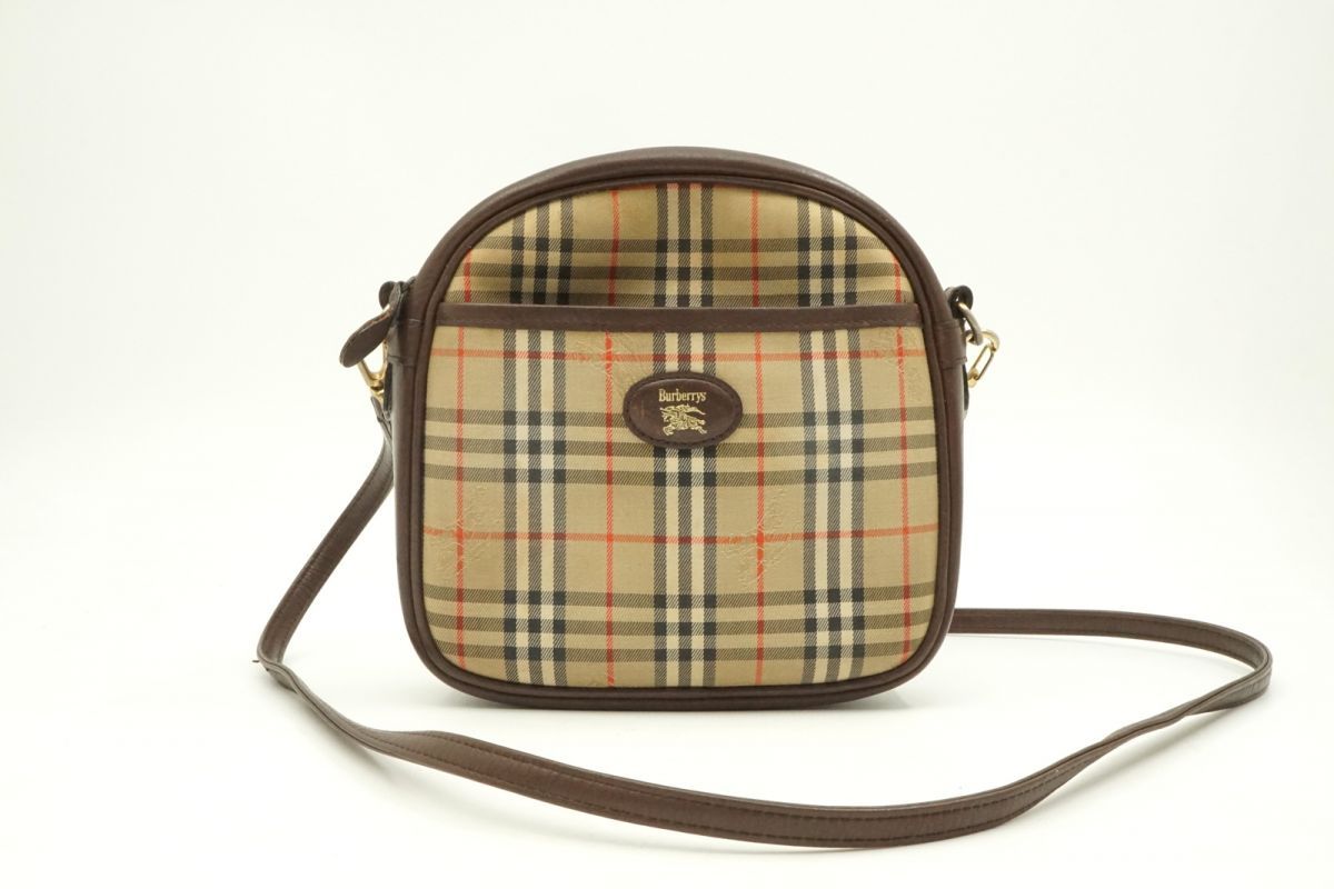 バーバリー ヴィンテージ ノバチェック ミニ ショルダーバッグ ポシェット レザー キャンバス 茶 ブラウン Burberry 4450h