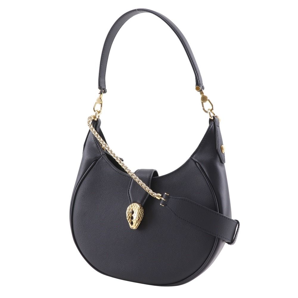 BVLGARI ブルガリ セルペンティ エリプス ハーフムーン 291953 レザー 黒 レディース ショルダーバッグ