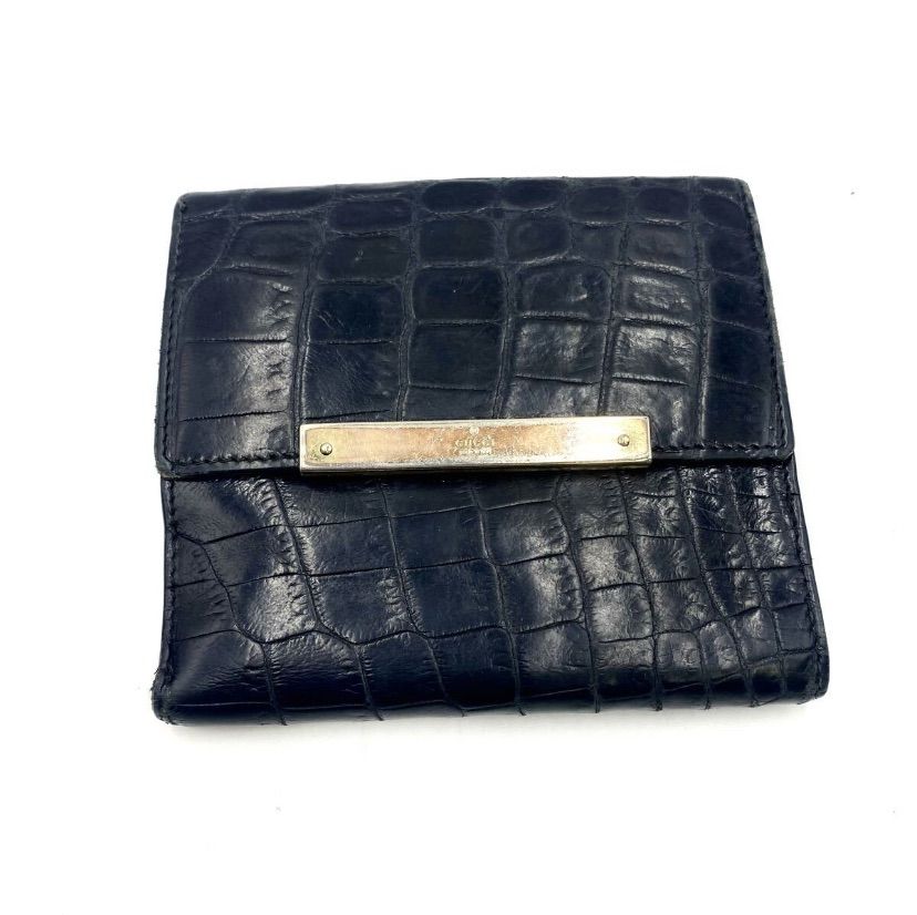 GUCCI グッチ クロコ型押し 財布 ウォレット 三つ折り 二つ折り コンパクト ブラック