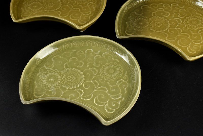 蔵A 4914 p 青磁 平安正斎 扁形平向付 中皿 六客