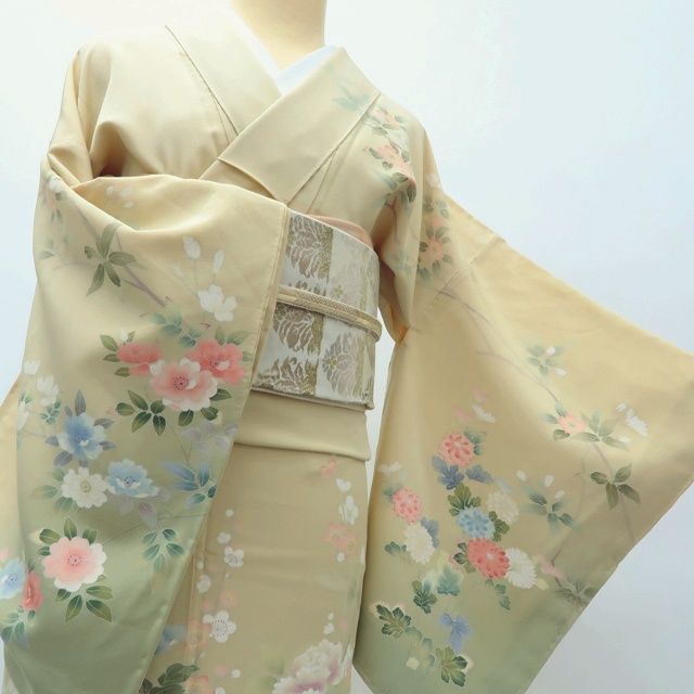 百華❀Y4013◇作家物落款 手描き友禅 仕付け糸付 手縫い仕立て 牡丹 菊