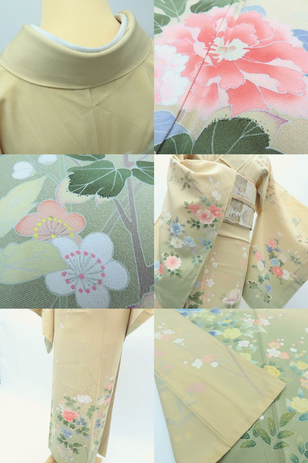 百華❀Y4013◇作家物落款 手描き友禅 仕付け糸付 手縫い仕立て 牡丹 菊