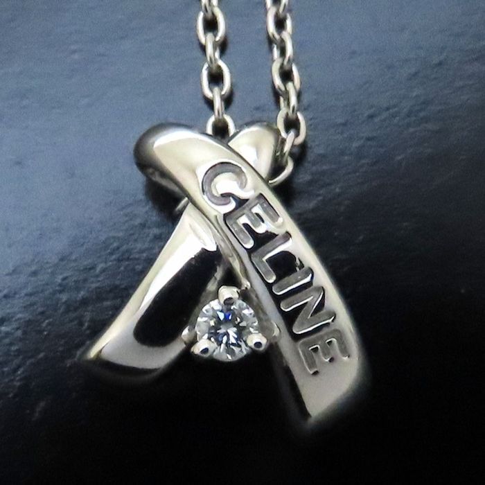 CELINE セリーヌ Cロゴ ダイヤモンドネックレス プラチナ CELINE セリーヌ ダイヤモンド ネックレス ダイヤモンド0.04ct Pt900