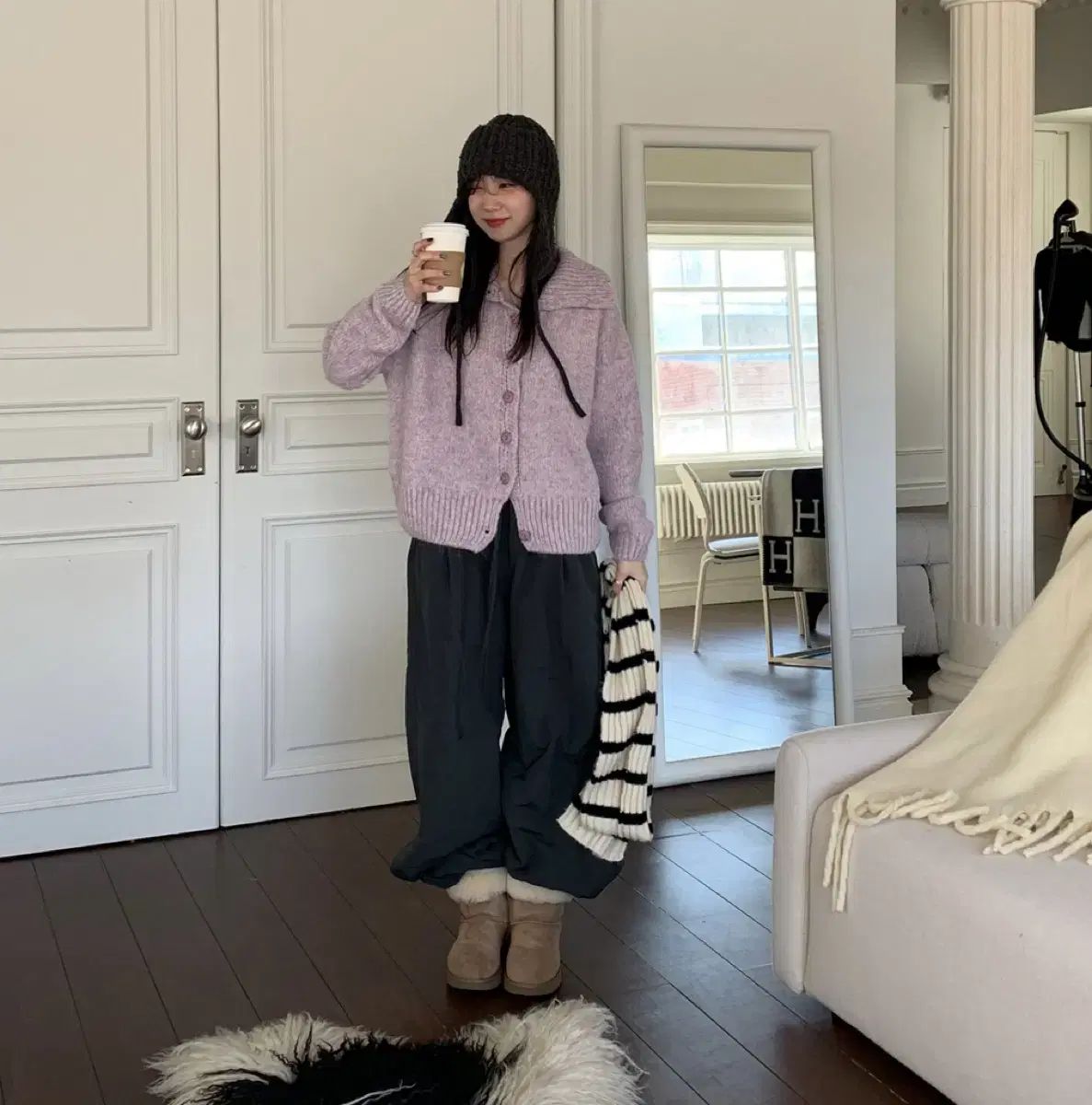 アトリエナイン ダウン ジョガー ハイネック ウール カーディガン セットアップ