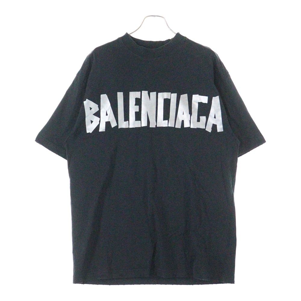 BALENCIAGA バレンシアガ 23SS TAPE TYPE MEDIUM FIT T-SHIRT テープタイプロゴ クルーネック半袖Tシャツ カットソー 739784 TOVA9 ブラック