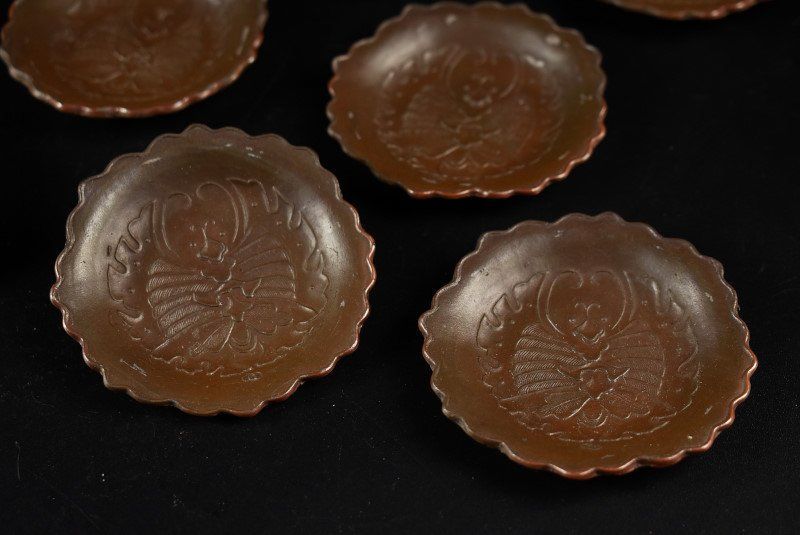 蔵A4595 古美術 備前蝶図煎餅皿 八枚 幕末