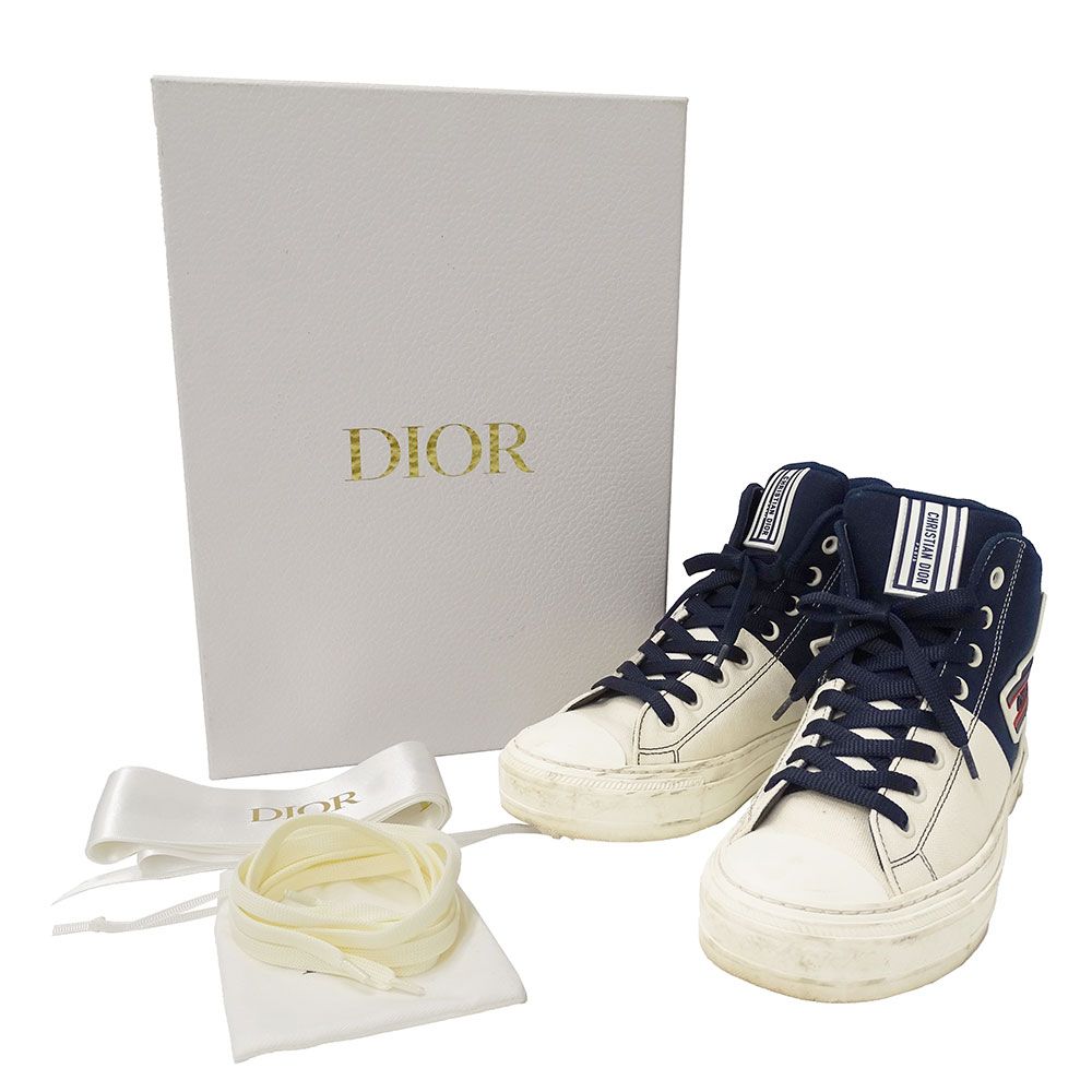 新品DIOR ハイカットスニーカー ネイビー/ホワイト ディオール Dior スニーカー レディース ブランド キャンバス ネイビー
