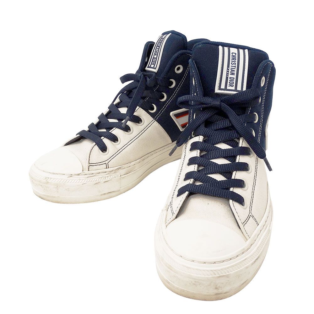 新品DIOR ハイカットスニーカー ネイビー/ホワイト ディオール Dior スニーカー レディース ブランド キャンバス ネイビー