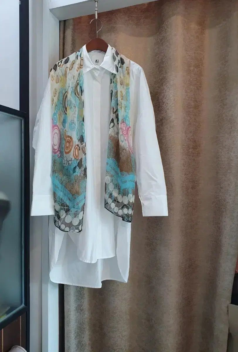 白 ロング シャツ パータン スカーフ セット