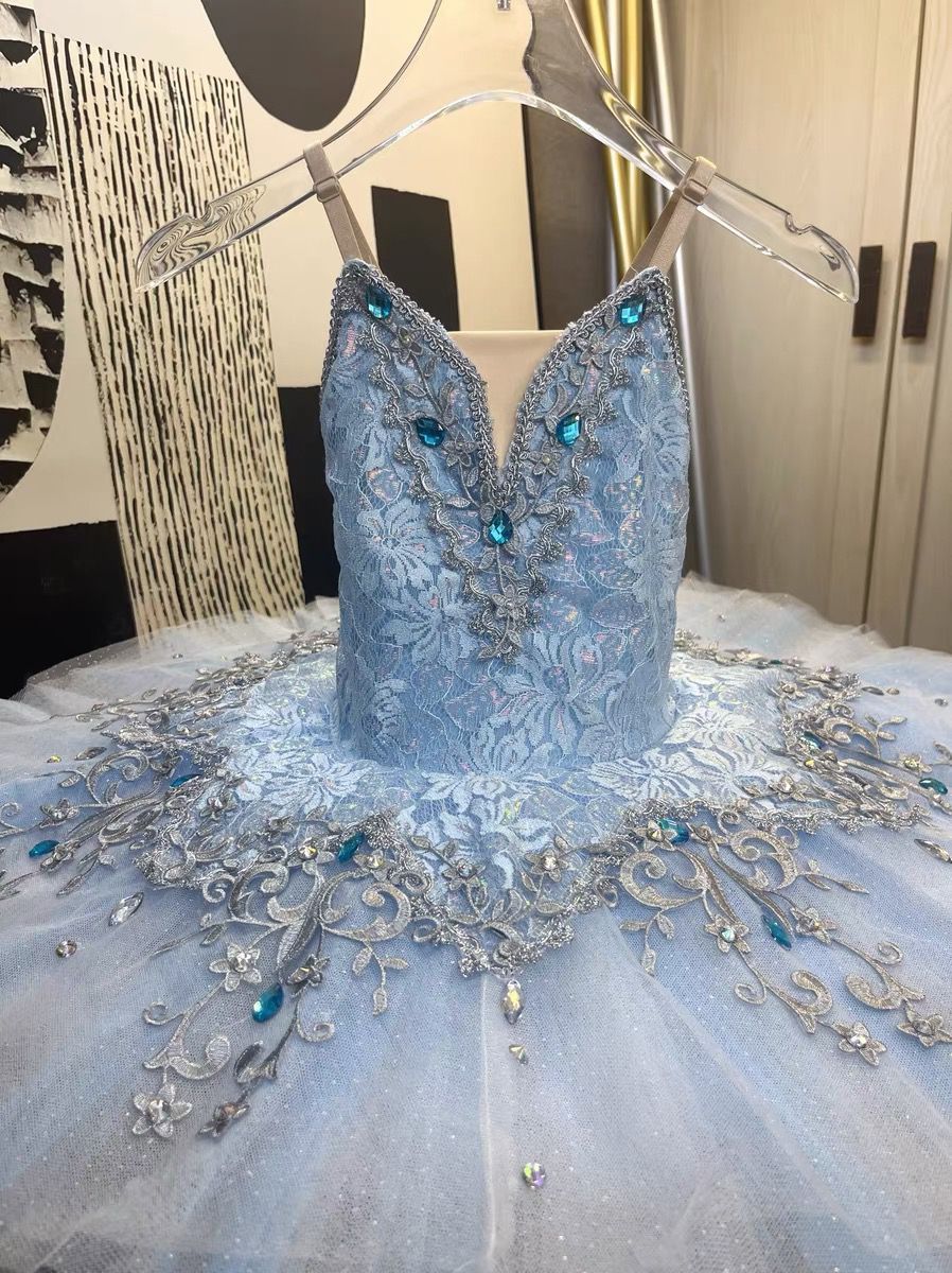 子供用 バレエ衣装 チュチュ ブルーバード 銀の精 変奏曲 子ども 発表会 コンクール ジュニア バレエレッスン 舞台衣装 パフォーマンス チュール 刺繍