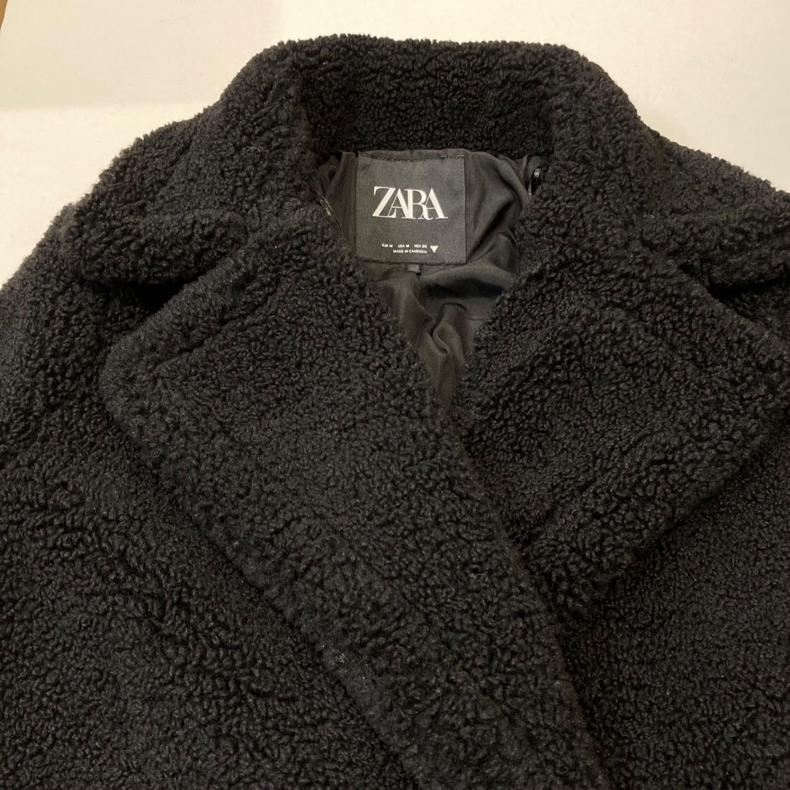 美品 ZARA ザラ ボア ロングコート 黒 ブラック サイズM ダブル