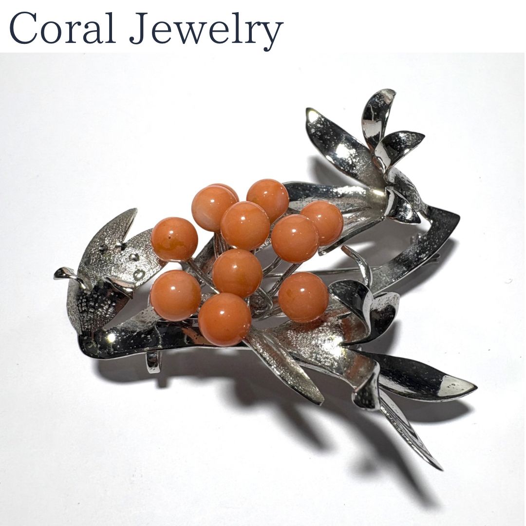 天然桃珊瑚 6mm珠 シルバー製 花束デザイン帯留め - メルカリ
