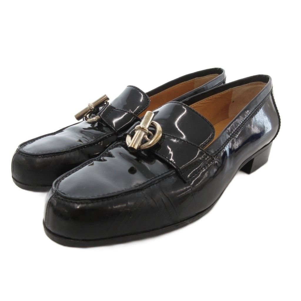 エルメス HERMES ローファー モカシン パテントレザー グレナン金具 36