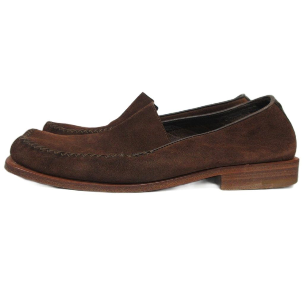 ルイヴィトン LOUIS VUITTON スクエアトゥ スエード ローファー モカシン ウッドソール 茶 ブラウン UK6 IBO84