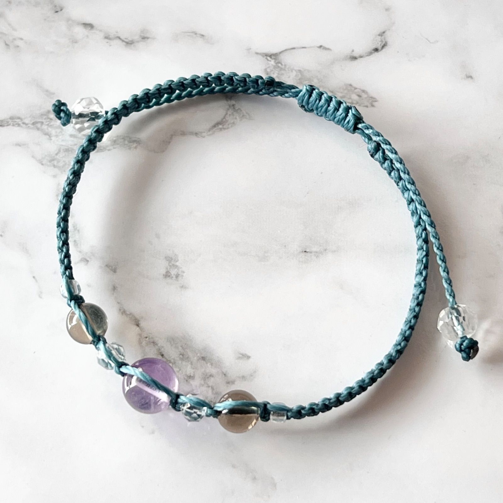 465 アメジスト スモーキークォーツ 天然石 ブレスレット ハンドメイド