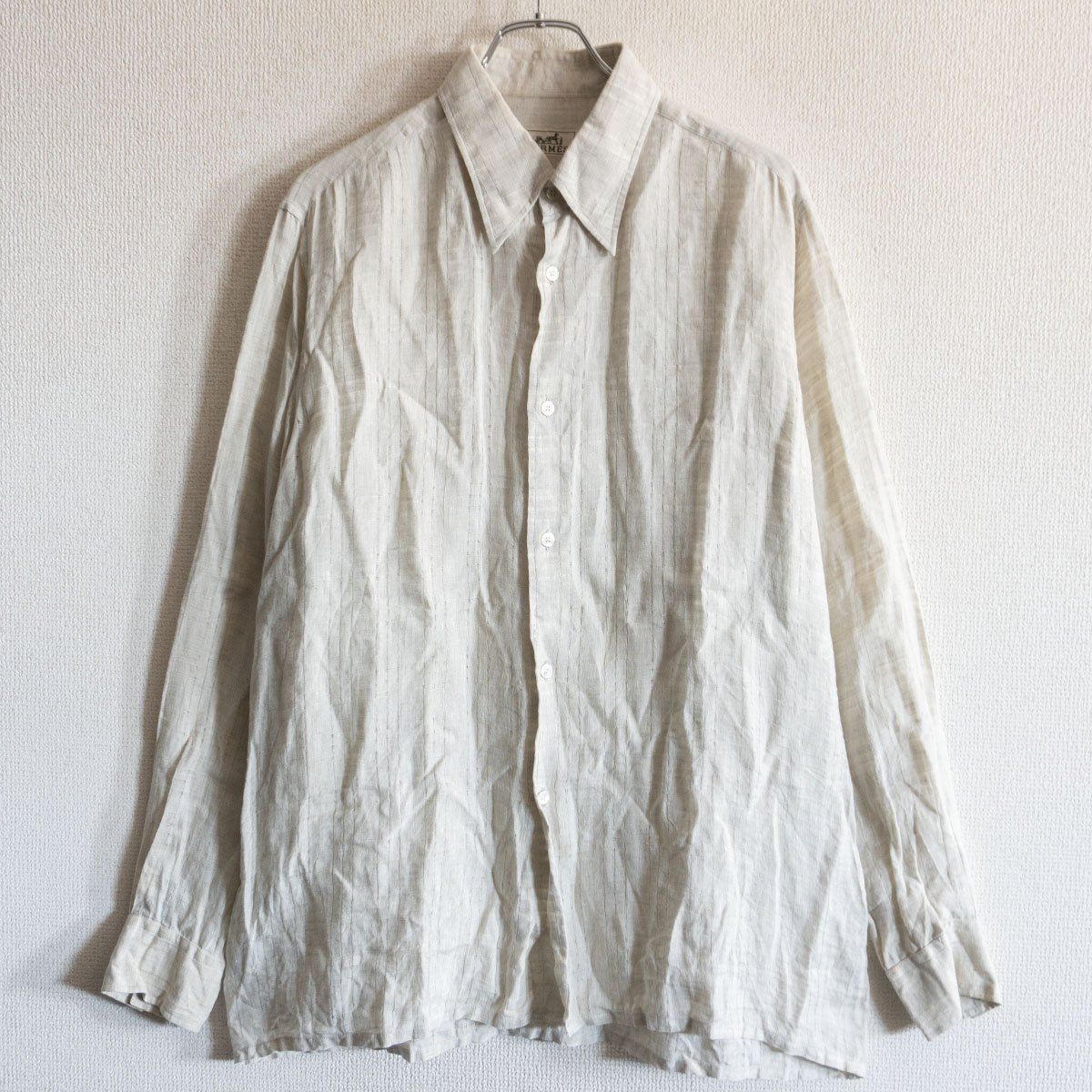 品 HERMES セリエボタン 柄 リネン シャツ 42 16 1 2 エルメス フランス製 25110232