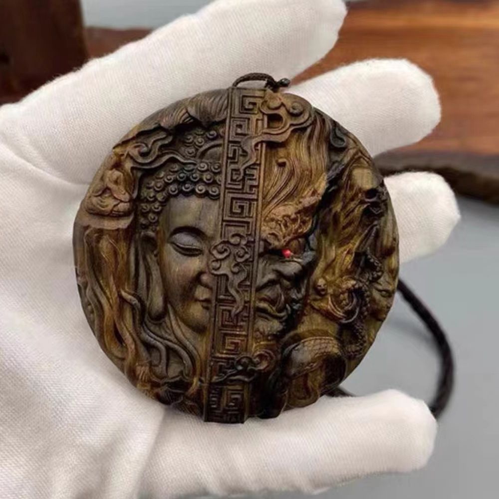 送料無料】沈香木彫刻 両面彫り 一念之間 観音 仏像 置物 仏壇