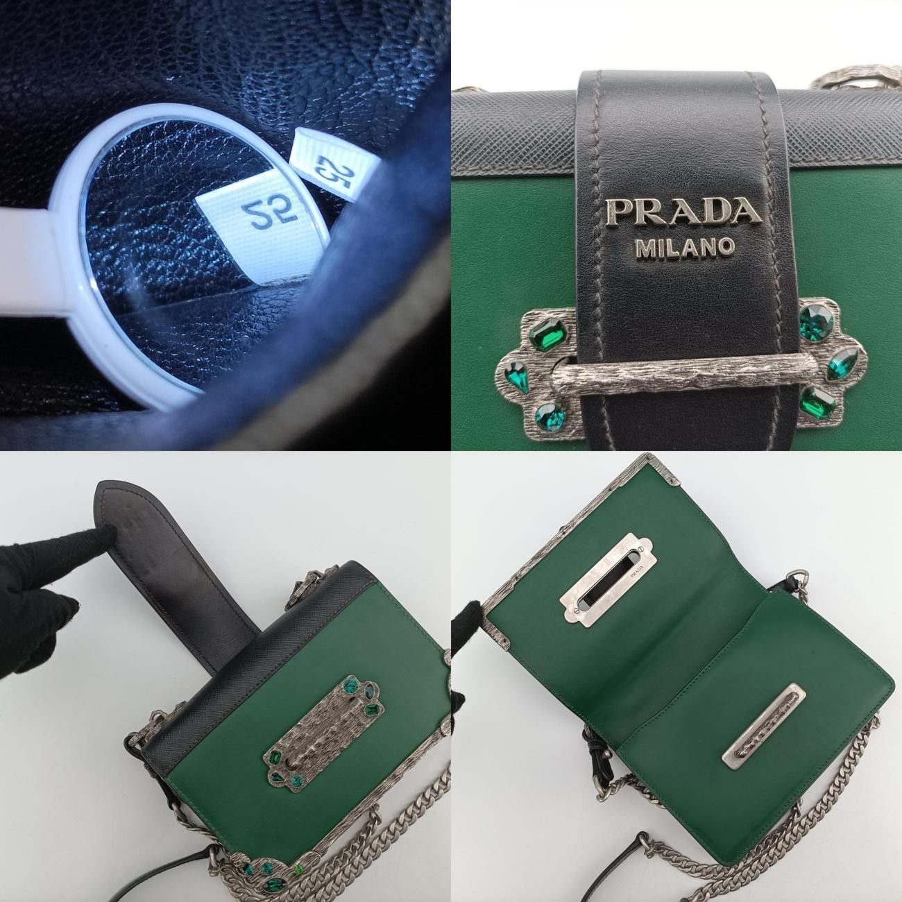 プラダPradaカイエ グリーン×ブラック レザー 1BH018 25 - メルカリ