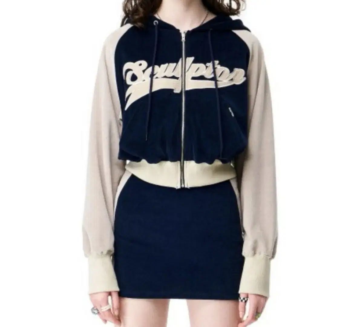 SCULPTOR スカルプター ツアーベルベット クロップド フードジップアップ スカート セットアップ s