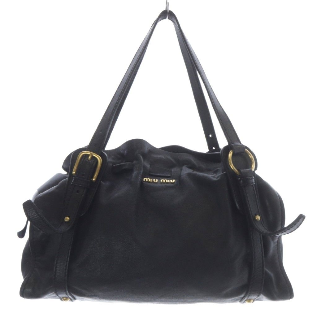ミュウミュウ miumiu サイドリボン トートバッグ ショルダーバッグ レザー ブラック RR1312 YO24 OH