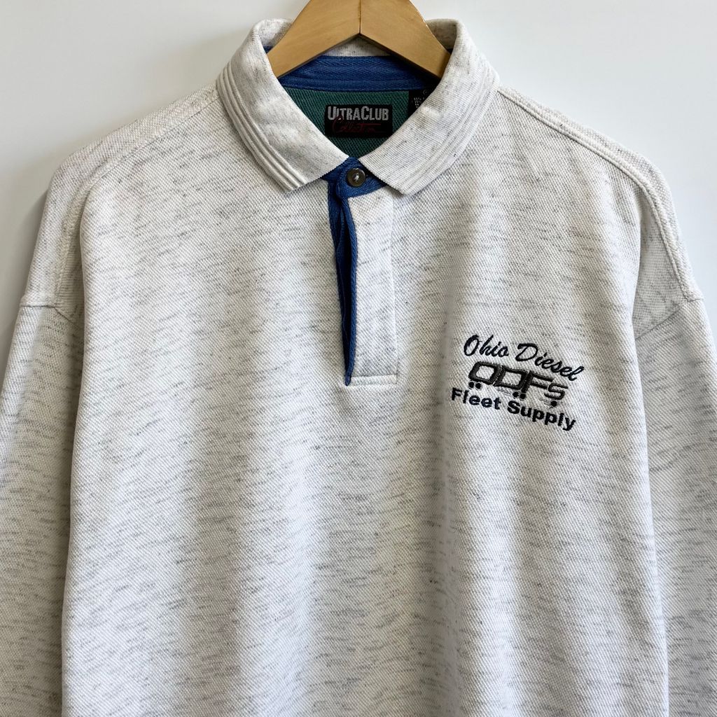 ULTRACLUB Collection ポロシャツ 長袖 刺繍 杢グレー 白×ライトグレー