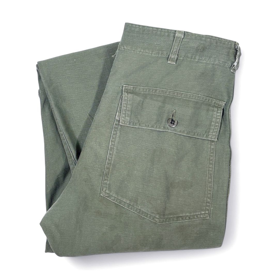 60 s U ARMY OG 107 ベイカーパンツ コットンサテン ユーティリティーパンツ 米軍 ミリタリー ヴィンテージ W 33相当 EB 0017
