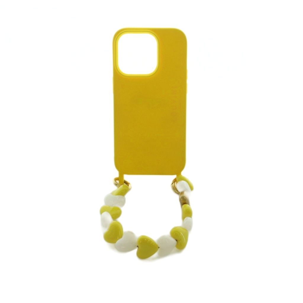 ルヴィニ パリ LOUVINI PARIS ハートハンドストラップ付 スマホケース iPhone14Pro用 黄色 イエロー MI OS