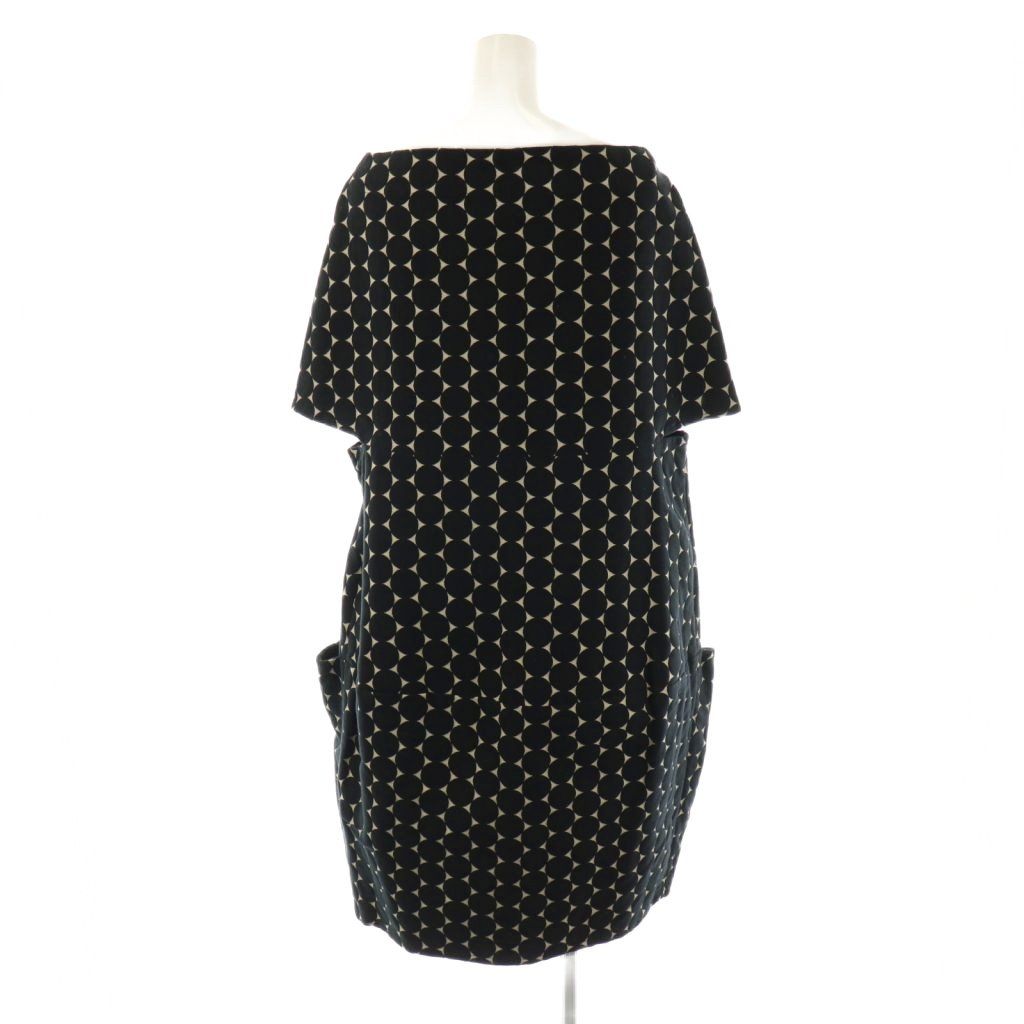 リミフゥ LIMI feu 総柄 変形ワンピース ひざ丈 ブラック /DF □OS