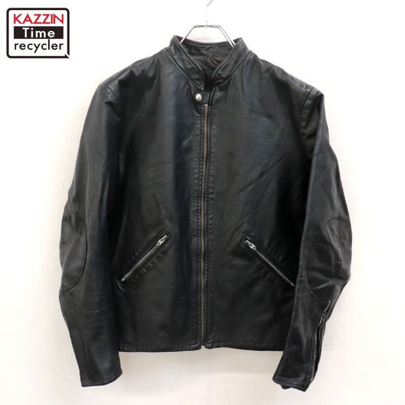 60 s 70 無地 カウハイド エルボーパッチ シングルライダースジャケット メンズ Lサイズ相当