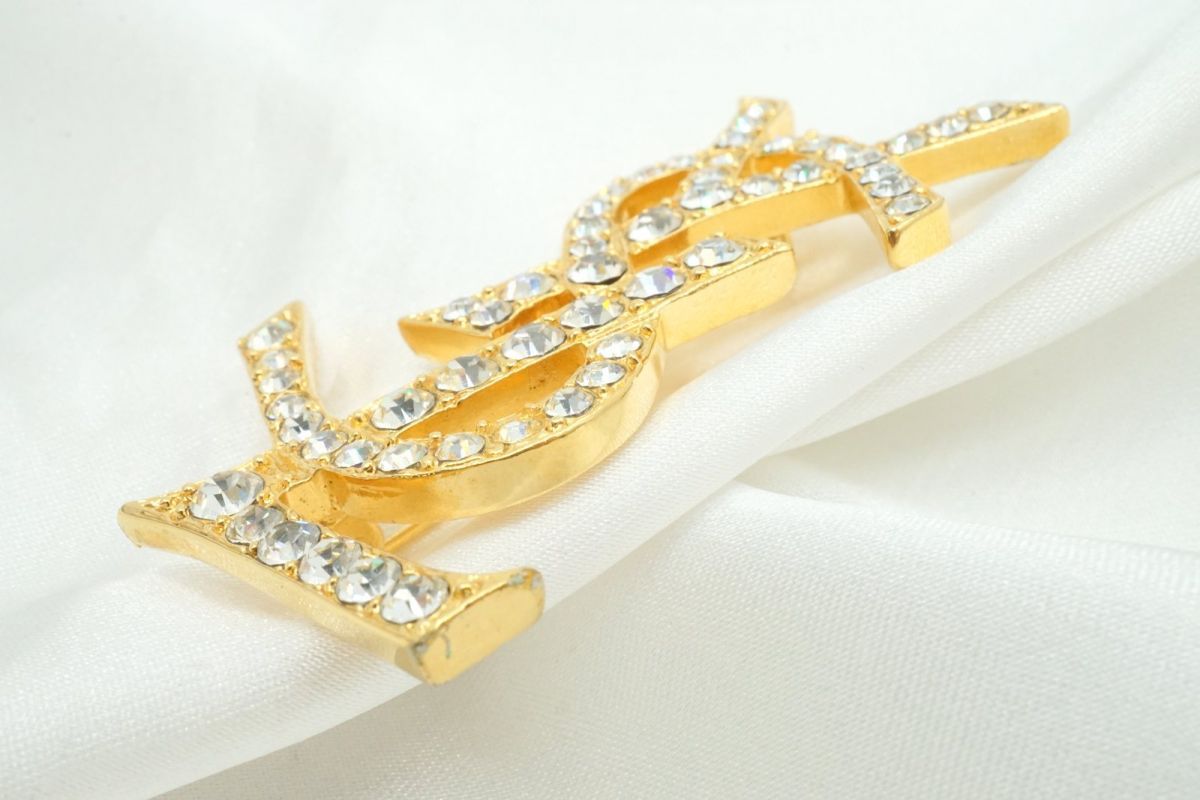 YSL ロゴ ブローチ ストーン装飾 イヴ サンローラン ヴィンテージ YSL