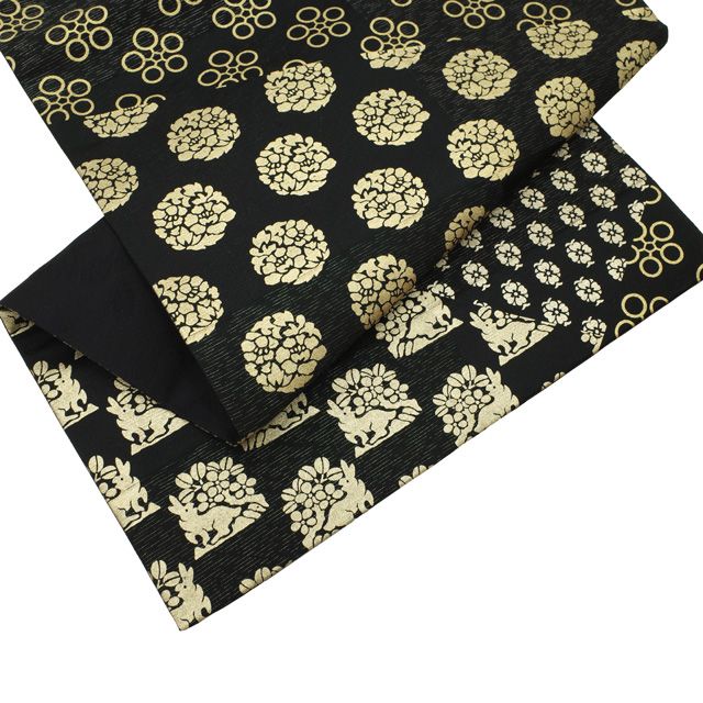 中古】 すごい値！ 袋帯 リサイクル フォーマル 正絹 黒 名物裂 花兎