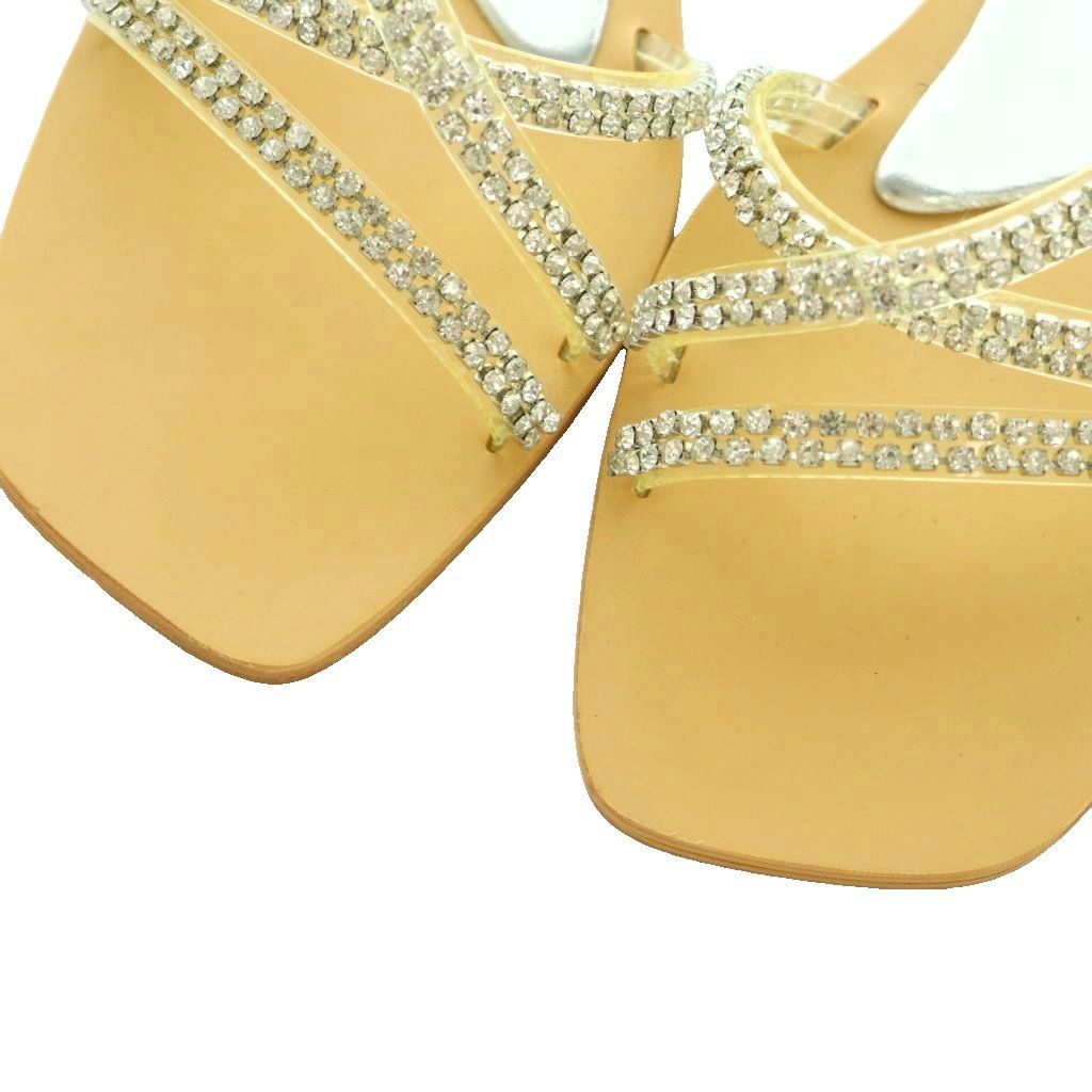 ザラ ZARA ラインストーン装飾クロスストラップフラットサンダル 38