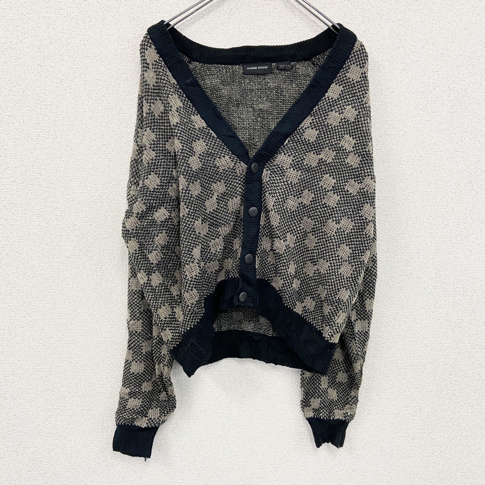 90s スペイン製総柄ニットカーディガン アルパカ混 フェイクスエード
