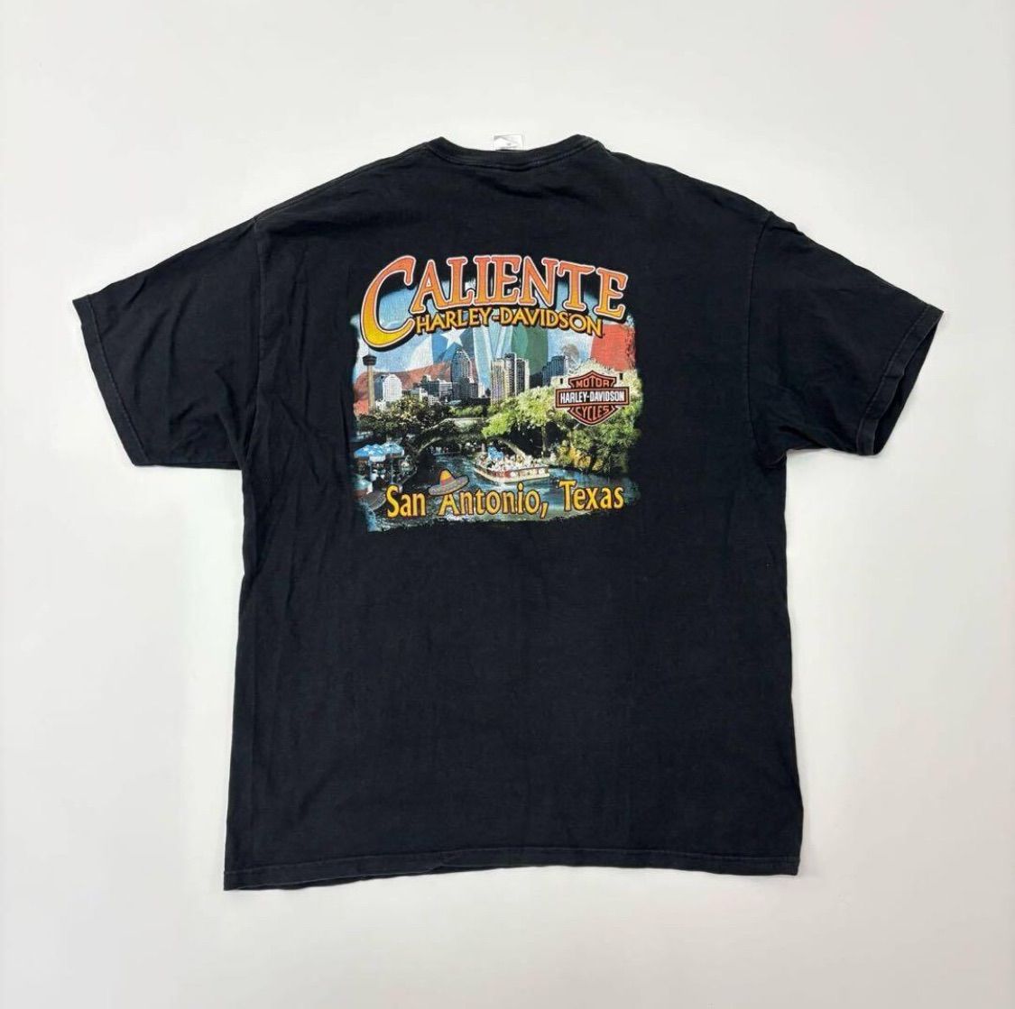 HARLEY DAVIDSON ハーレー ダビッドソン CALIENTE SAN ANTONIO TEXAS TEE T-SHIRT GROUP THERAPY 前後 プリント Tシャツ サイズ 2XL 705