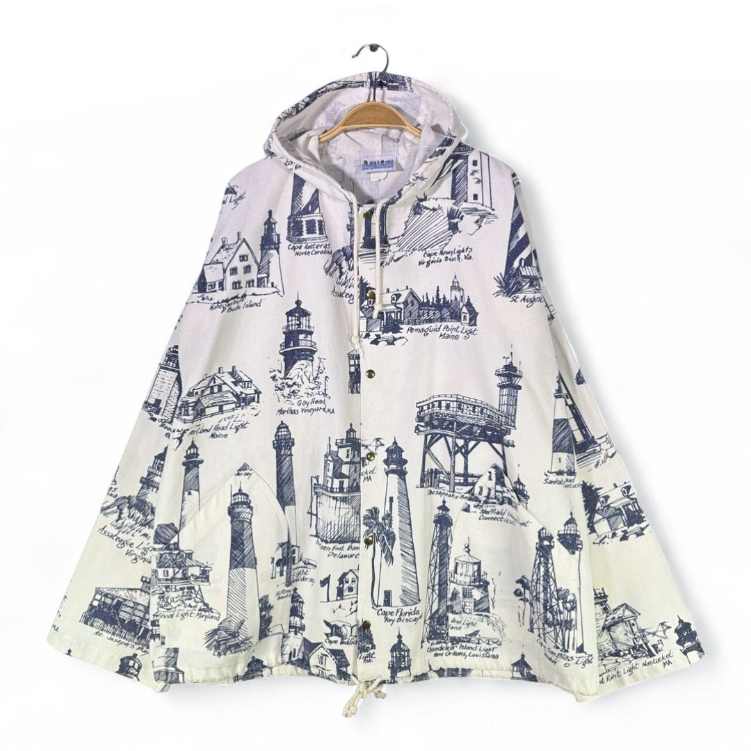 90s ミシガンラグ USA製 総柄 灯台 コットンジャケット コットン