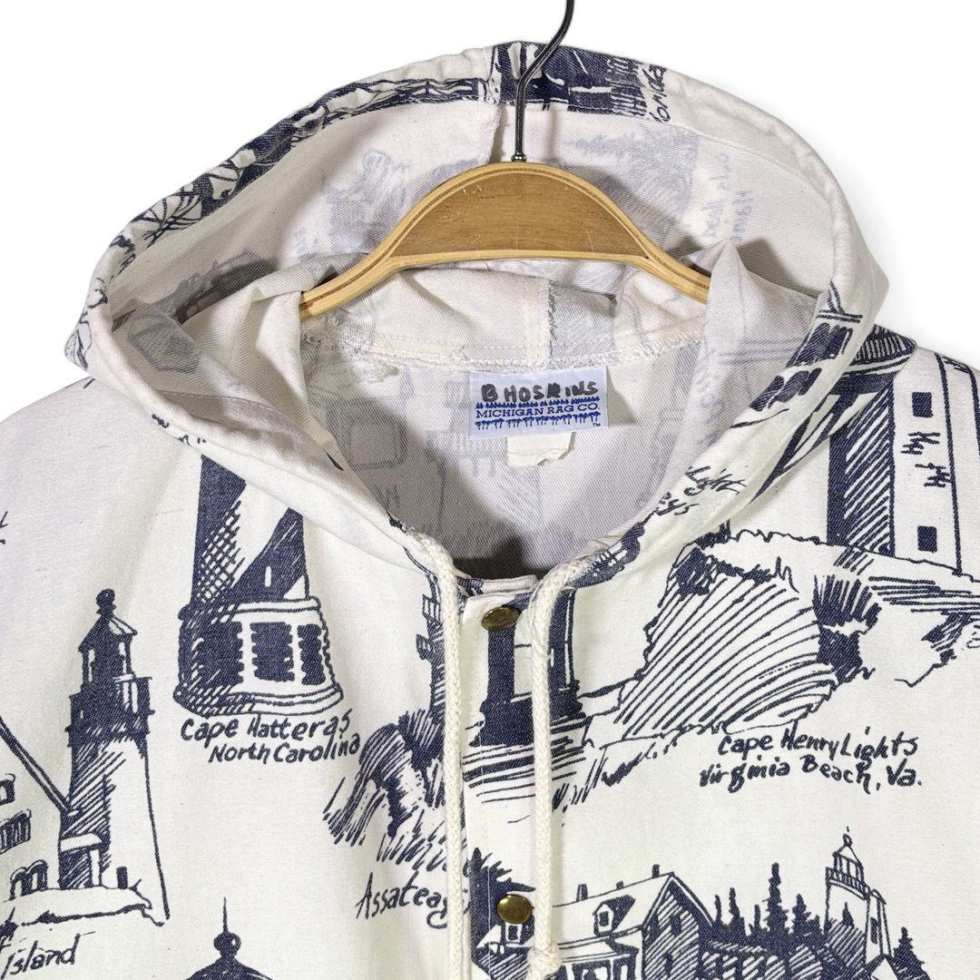 ヴィンテージ　USA製　ミシガンラグ　灯台柄　カバーオール　ブルゾン 90s ミシガンラグ USA製 総柄 灯台 コットンジャケット コットン